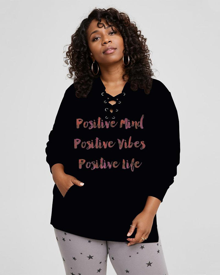 Positive Mind...Lace Up Side Slit Hoodie