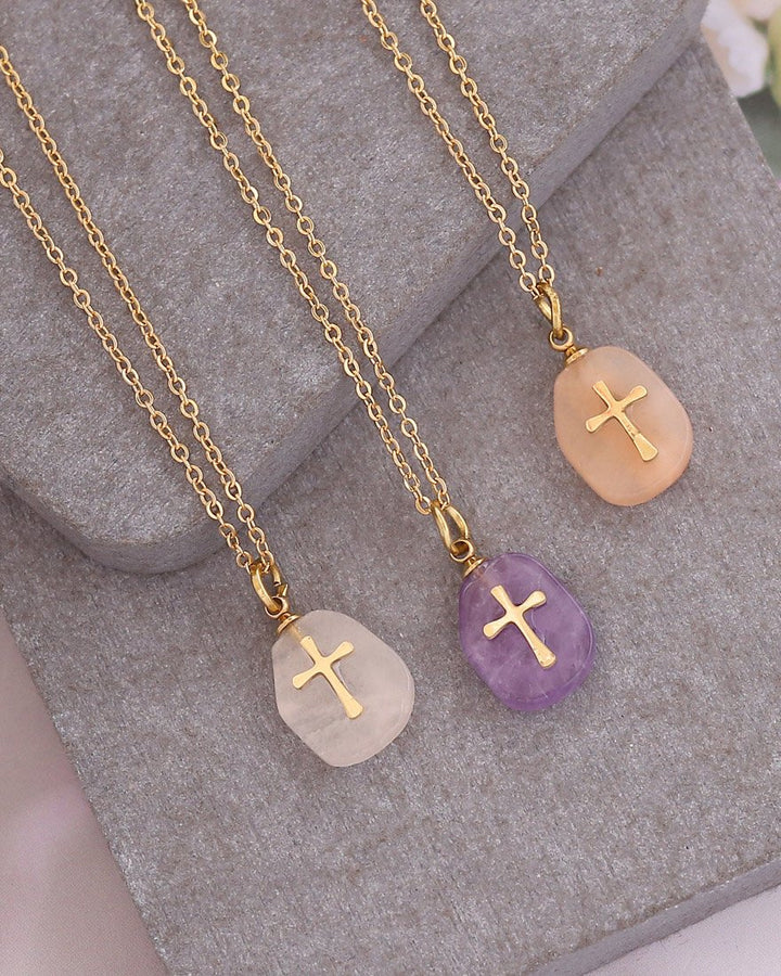 Christian Natural Stone Cross Necklace Necklace