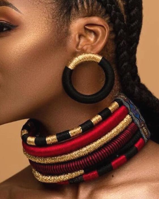 African Style Exaggerated Clavicle Chain Multi-layer Braided Necklace Set