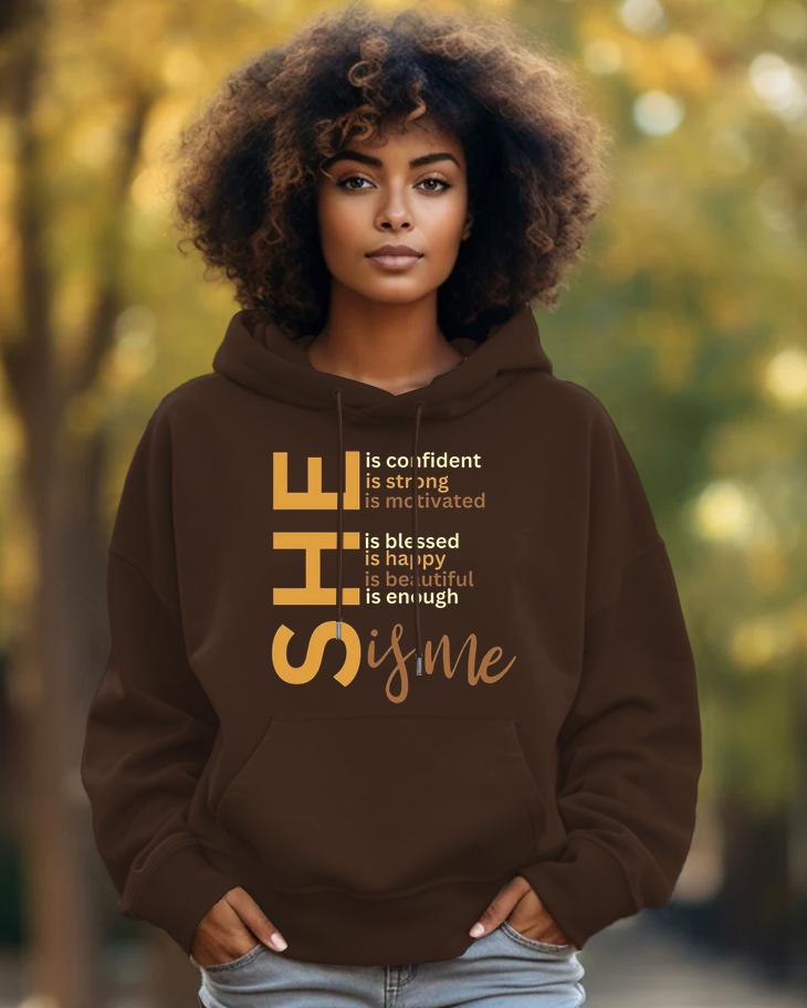 Cotton-She Is Me Print Fashion Daily Long Sleeve Hoodie