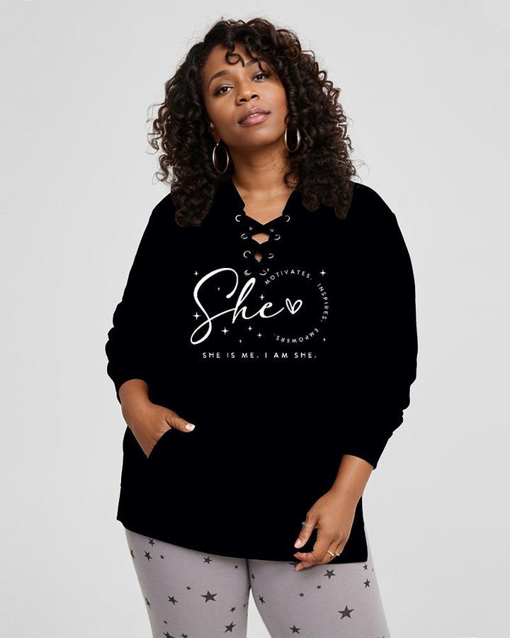 She Is Me Lace Up Side Slit Hoodie