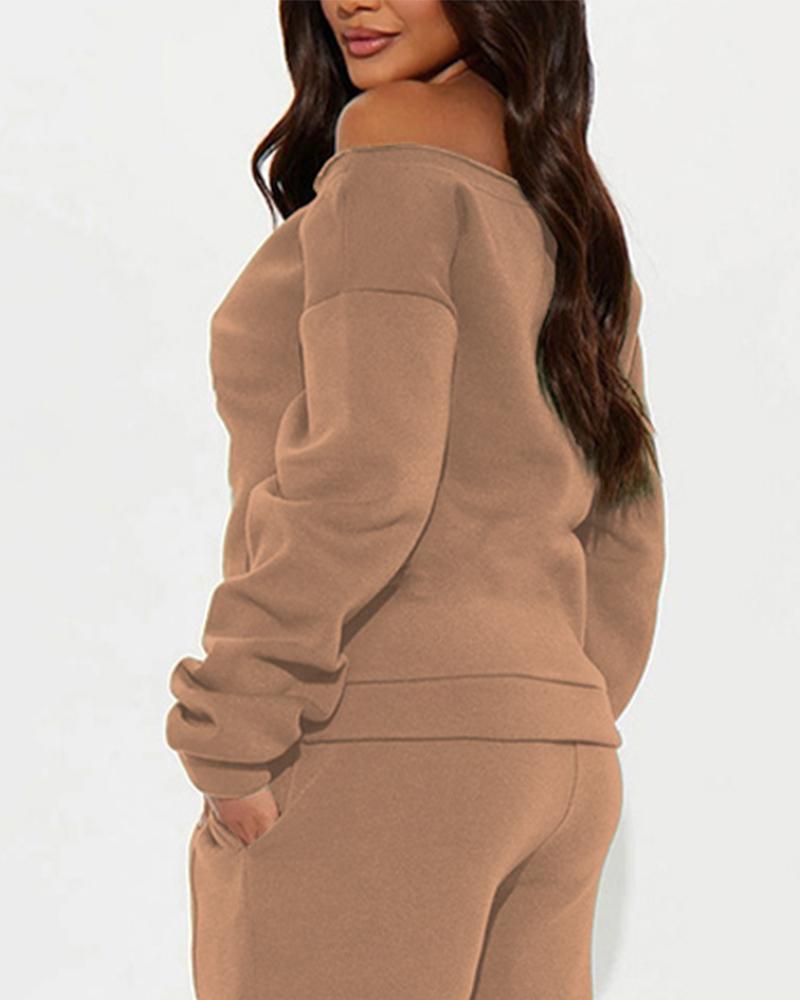 Melanin Long-Sleeved Off-Shoulder Sweatshirt