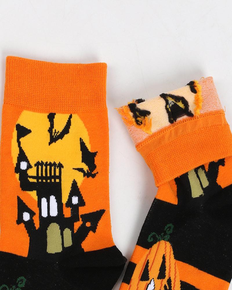 Halloween Castle Creative Pattern Cotton Large Size Men's Middle Socks