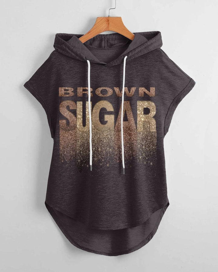 Brown Sugar High Low Hem Drawstring Hooded Tee