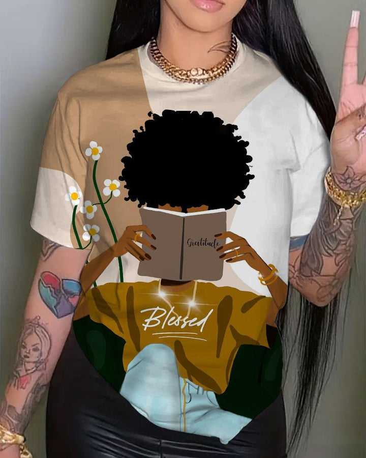 Reading Afro Girl Blessed Short Sleeve Tshirt