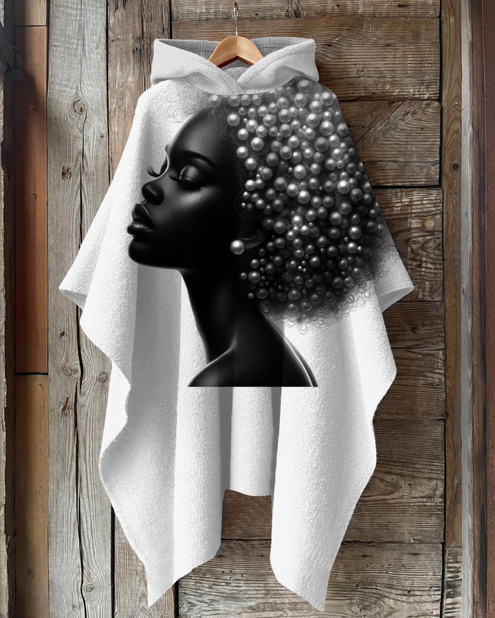 Afro Pearl Women Hooded Warm Shawl Cape