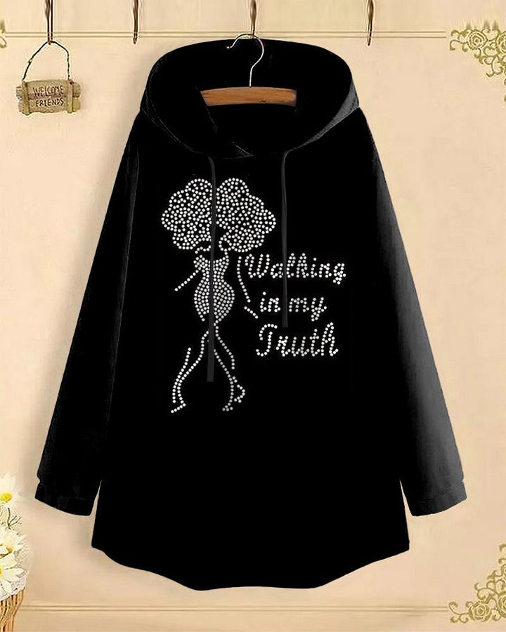 Shiny Black Girl Long-Sleeved with Loose Hem Hoodie（Printed style, not rhinestones）