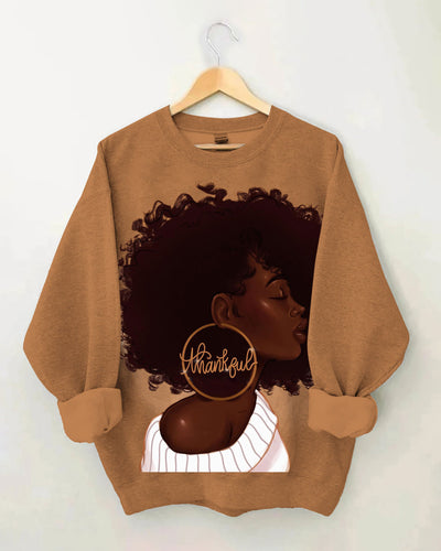Gold Earrings Afro Girl Long Sleeve Sweatshirt