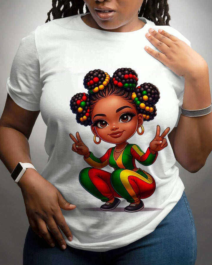 Cartoon Girl with Curly Braids Unisex Short Sleeve Tshirt