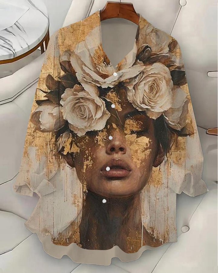 Women's Artistic Flower Face Portrait Shirts