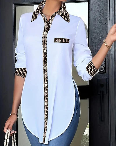 Contrasting Geometric Letters Long Sleeves Blouses