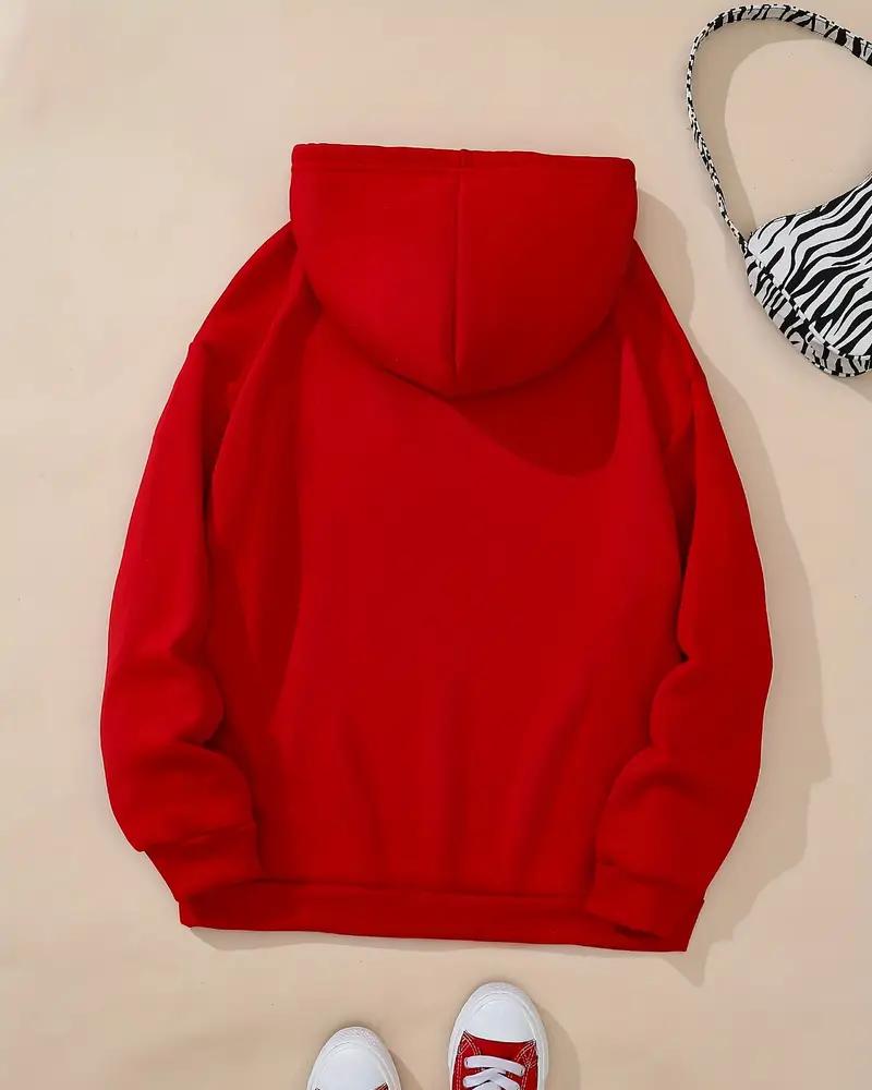 Creative 3D Pearl Girl Casual Red Cotton Long-sleeved Hooded Sweatshirt