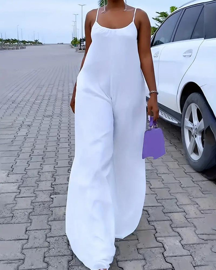 Sling White Solid Color Casual Jumpsuit