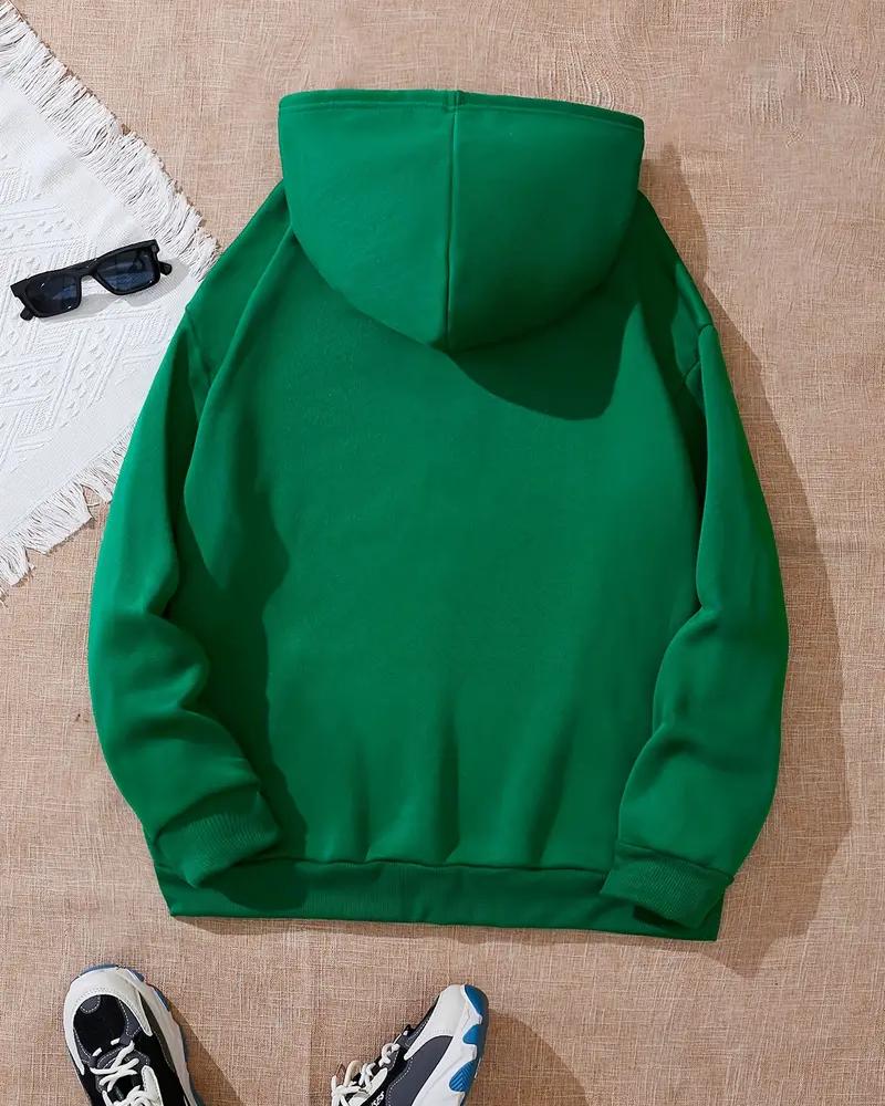 Creative 3D Pearl Girl Casual Green Cotton Long-sleeved Hooded Sweatshirt