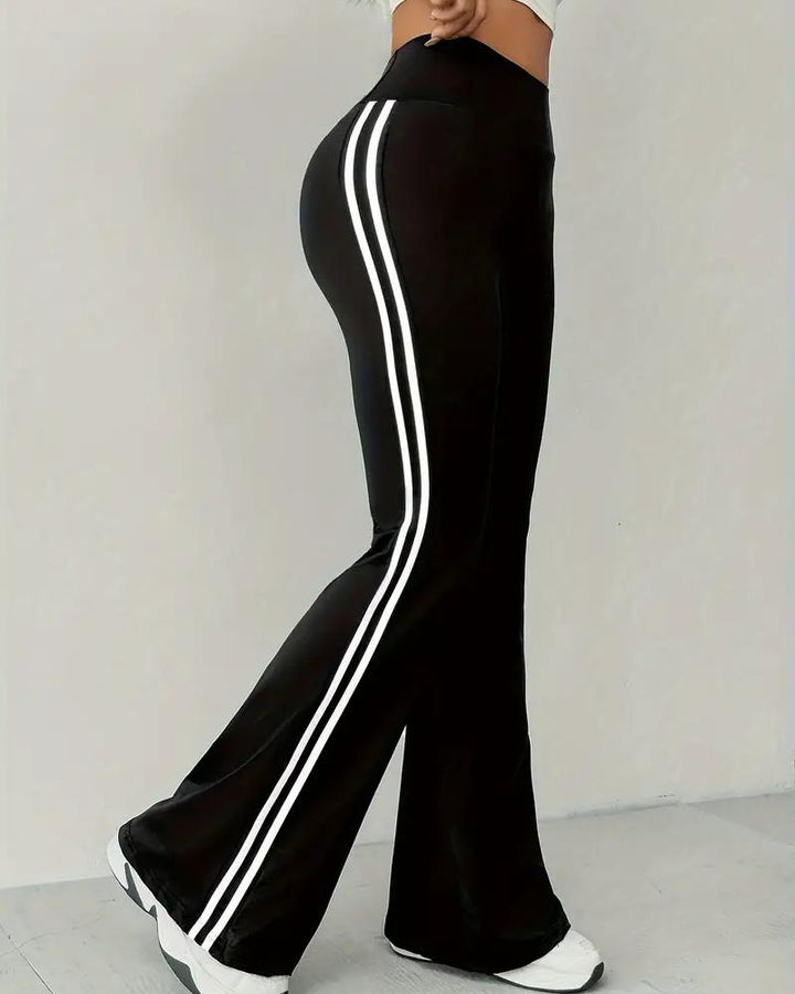 Women's Fashion Casual Slim-fit Stripe Pattern Printed Plastic Hip Flared Pants