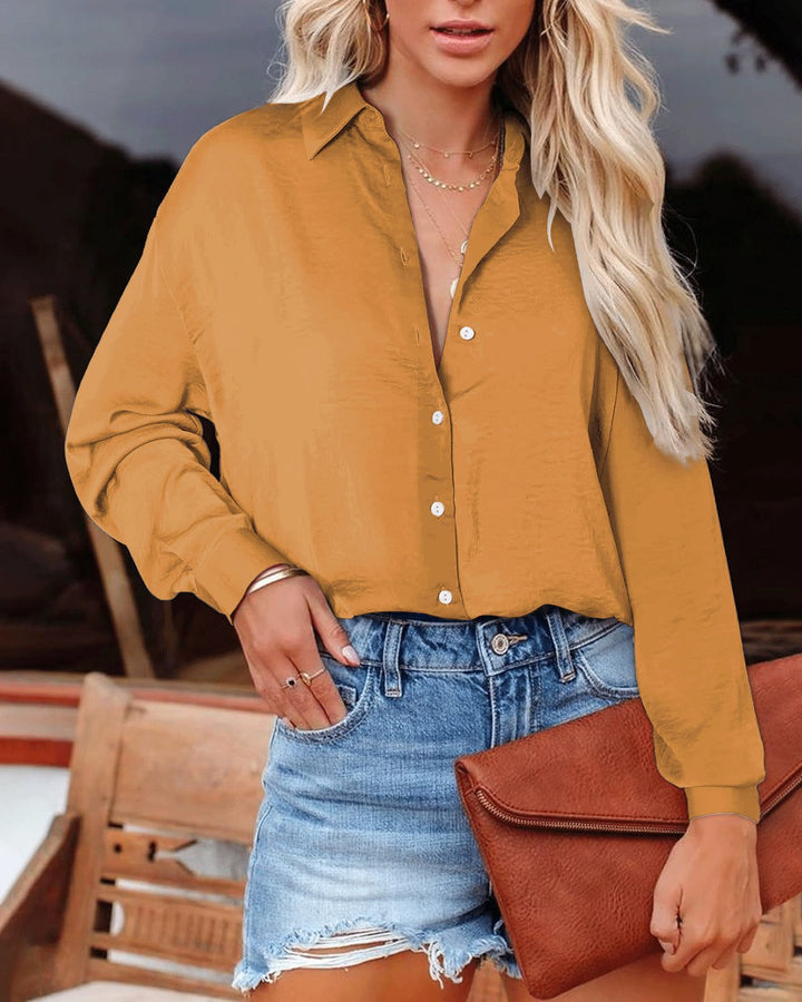 Solid Color Casual Long Sleeves Blouse