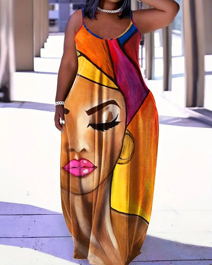 Sling African Turban Woman Oil Painting Pocket Dress