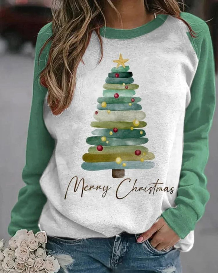 Cute Merry Christmas Tree Print Sweatshirt