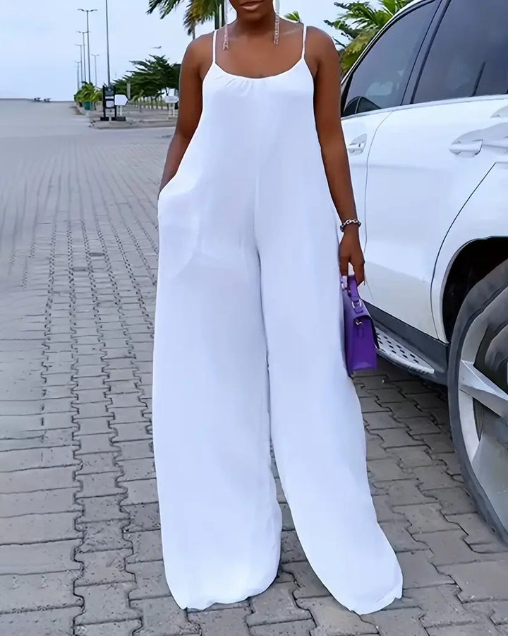 Sling White Solid Color Casual Jumpsuit