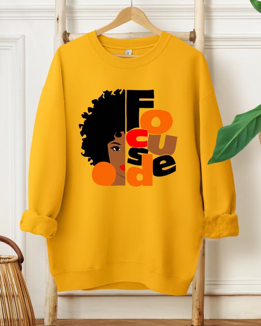 Focused Black Girl Melanin Long Sleeve Sweatshirt