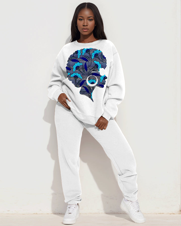 Afro Girl Ethnic Print Long Sleeve Sweatshirt Two Pieces Set