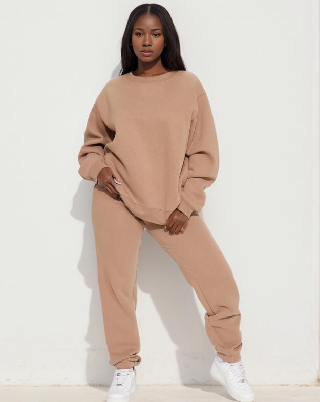 Solid Color Sweatshirt Two Pieces Set