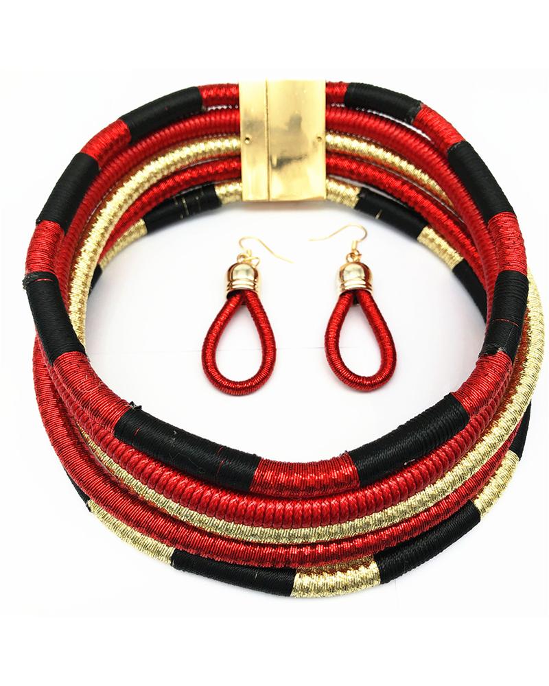 African Style Exaggerated Clavicle Chain Multi-layer Braided Necklace Set