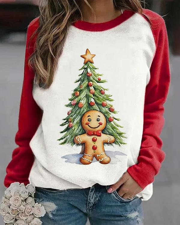 Christmas Gingerbread Men Print Casual Sweatshirt