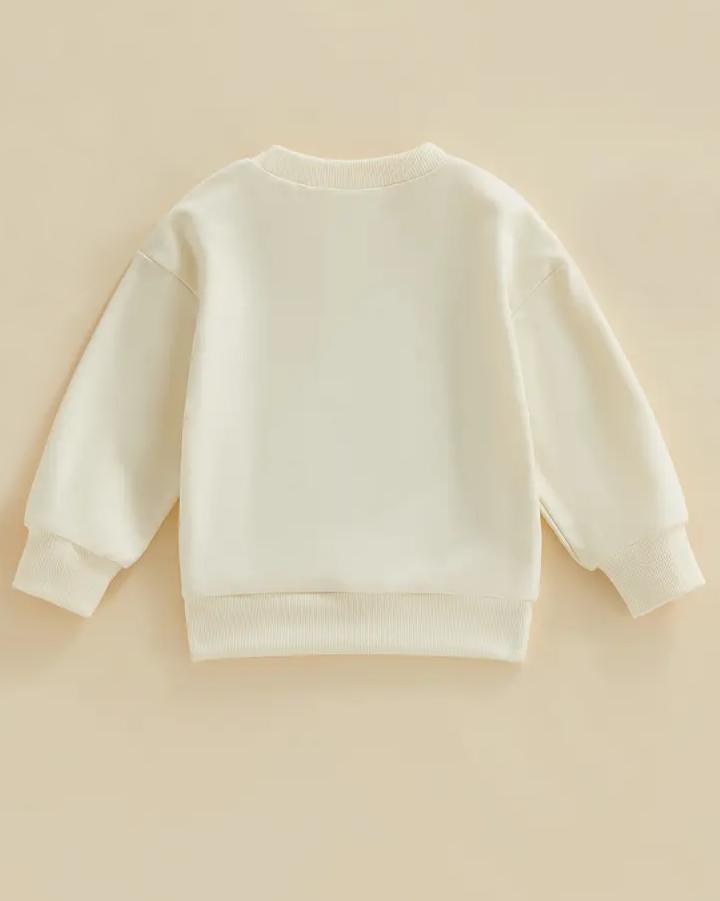 Creative 3D Pearl Girl Casual Apricot Cotton Long Sleeve Sweatshirt