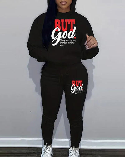 But God Pocket Hooded Collar Long Sleeve Two Pieces