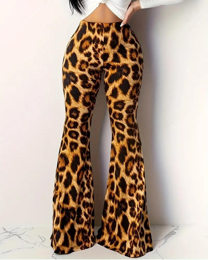 Women's Fashion Casual Slim-fit Leopard Print Plastic Hip Trousers