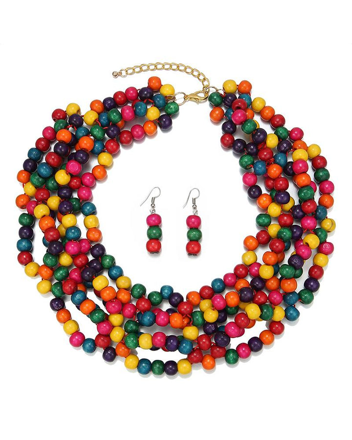 Colorful Ethnic Wooden Beads Multi-layer Braided Necklace