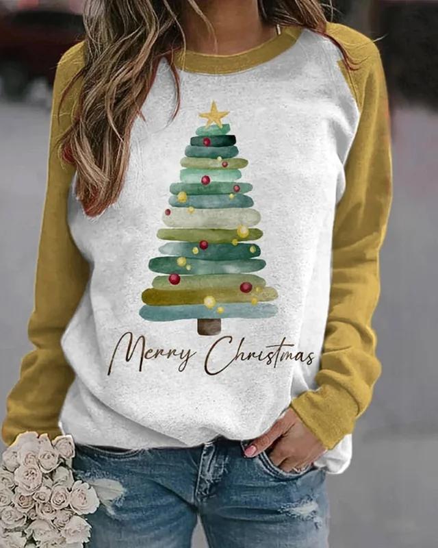 Cute Merry Christmas Tree Print Sweatshirt