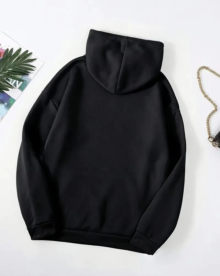 Creative 3D Pearl Girl Casual Black Cotton Long-sleeved Hooded Sweatshirt