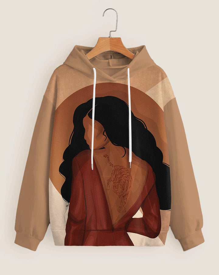 Fashion Simplicity Exy Brown Girl Cartoon Print Long-sleeved Hoodie