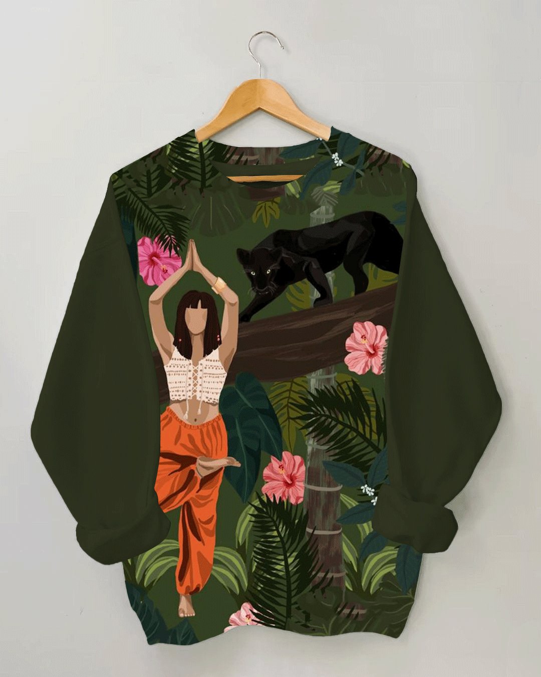 Women's Fashion Girl with Black Panther Print Long Sleeve Sweatshirt