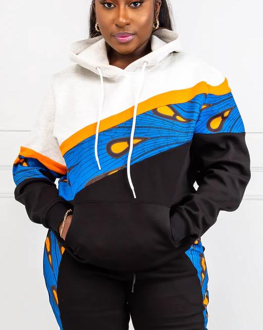 Ankara  Asymmetric Stripe Hoodie