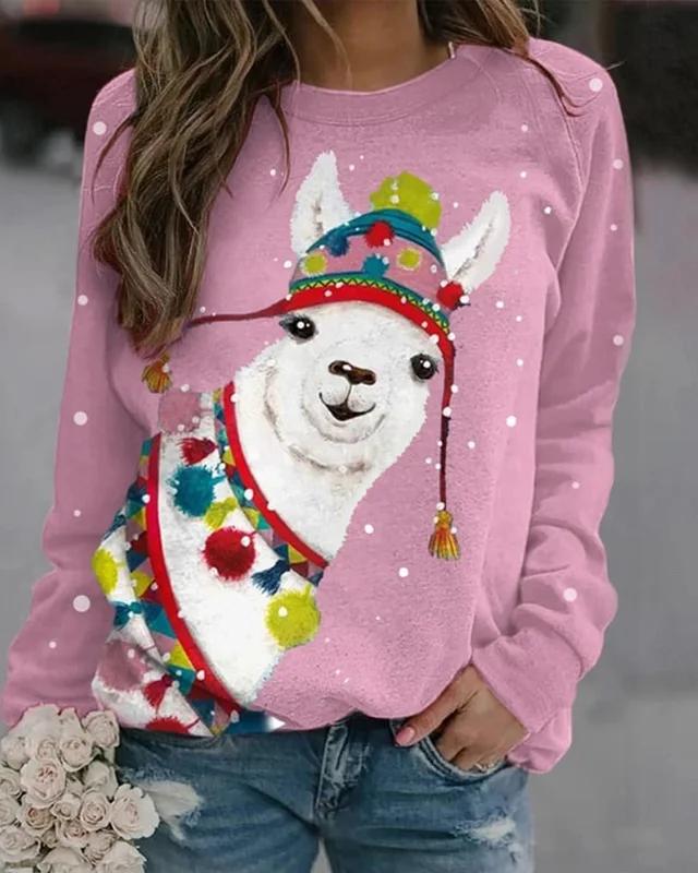 Funny Alpaca Print Casual Sweatshirt