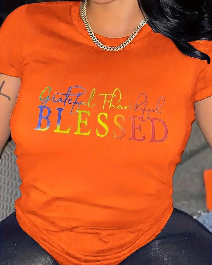 Gradient Contrasting Letters Blessed Short Sleeve Tshirt