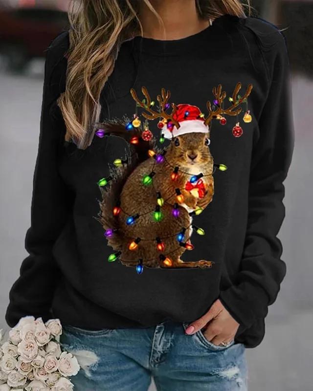 Christmas Funny Squirrel Lights Print Sweatshirt