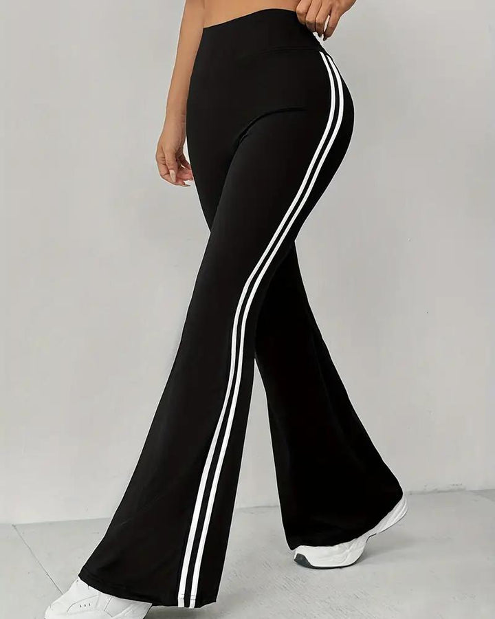 Women's Fashion Casual Slim-fit Stripe Pattern Printed Plastic Hip Flared Pants