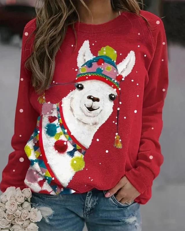 Funny Alpaca Print Casual Sweatshirt