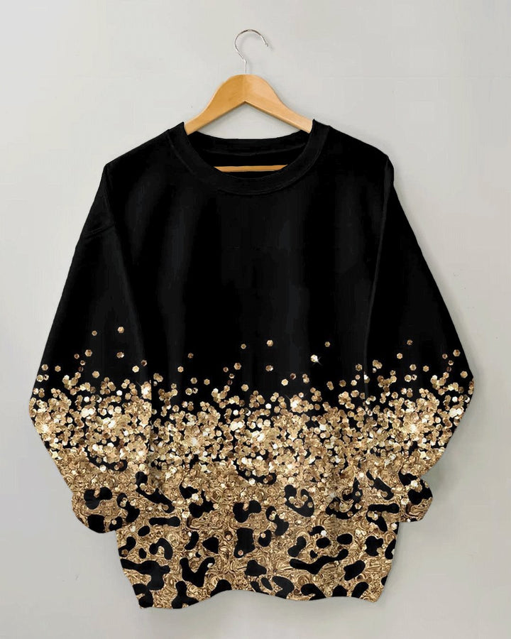 Women's Fashion Casual Patchwork Shiny Leopard Print Long Sleeve Sweatshirt