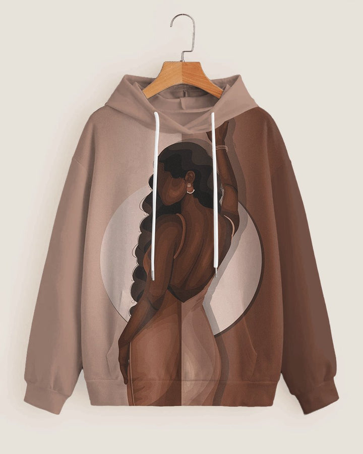 Fashion Simplicity Colorblock Sexy Brown Girl Cartoon Print Long-sleeved Hoodie