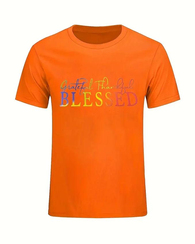 Gradient Contrasting Letters Blessed Short Sleeve Tshirt