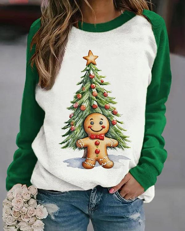 Christmas Gingerbread Men Print Casual Sweatshirt