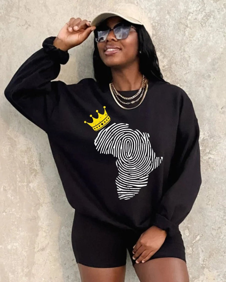 Crown Africa Map Print Cotton Long Sleeve Sweatshirt