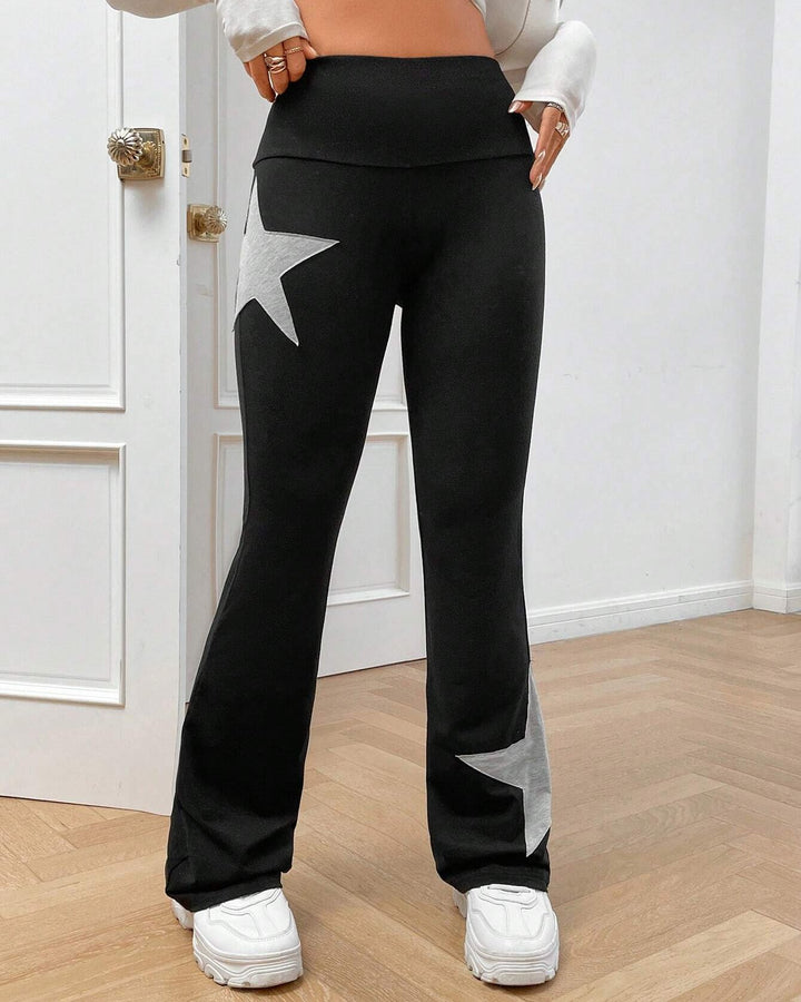 Women's Fashion Casual Slim-fit Star Pattern Printed Plastic Hip Flared Pants