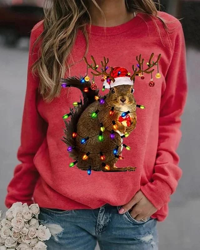 Christmas Funny Squirrel Lights Print Sweatshirt