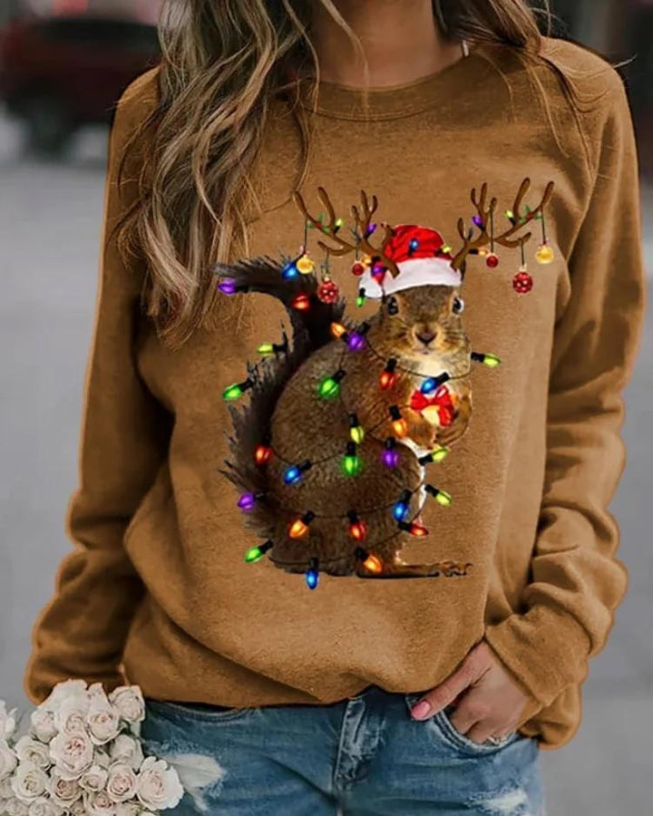 Christmas Funny Squirrel Lights Print Sweatshirt